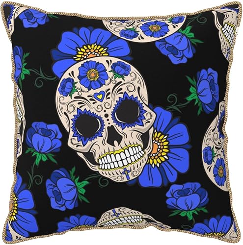 Halloween Skulls Velvet Trimmed Pillowcase Printing Pillowcase Super Soft Pillow Cover for Chair Cushion Home Decor20 X20
