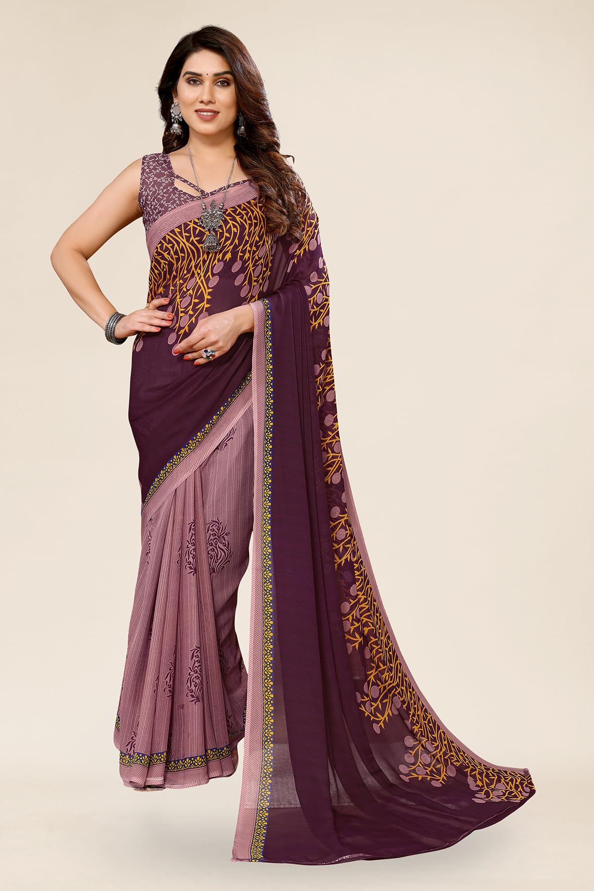 Women's Printed Georgette Saree With Unstitched Blouse Piece-image-32