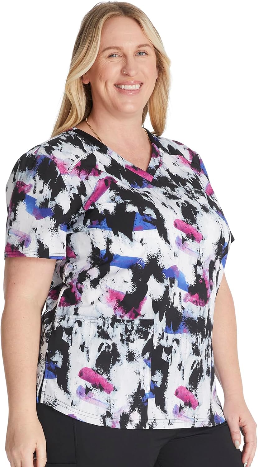 Dickies EDS Women Scrubs Top V-Neck Print DK876