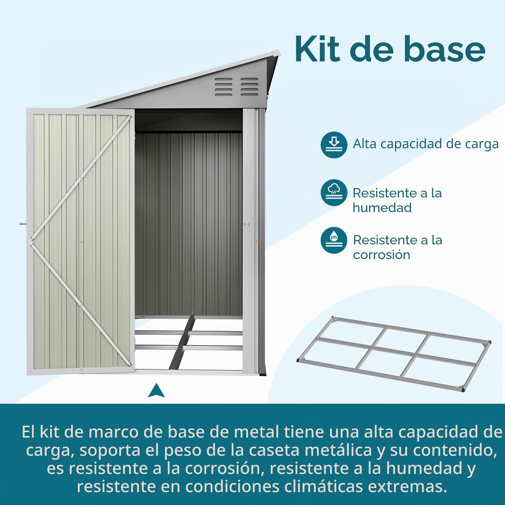 Cobertizo de herramientas de metal de 4x10 pies con diseño de tejado a dos aguas/tejado inclinado con doble puerta que se abre hacia la izquierda/derecha y 2 ventanas. Cobertizo de herramientas