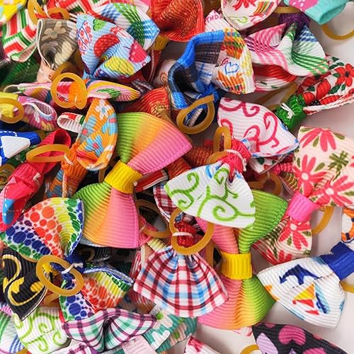 Miniatura 3 de Bonitos lazos a cuadros para cachorros con bandas de goma, 30 accesorios de aseo para perros para Halloween, Acción de Gracias, Navidad (color