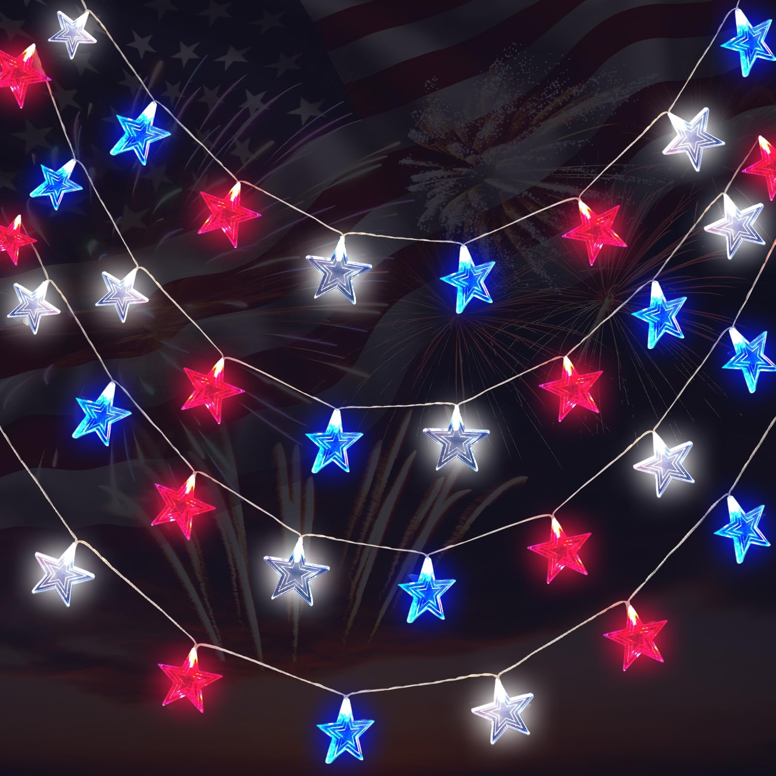 4th of July Star String Lights 10 Ft Memorial Day Decoration Red White Blue Star Lights with 20 Star Independence Day Star Fairy Lights for Indoor Outdoor Memorial Day Patriotic Decoration