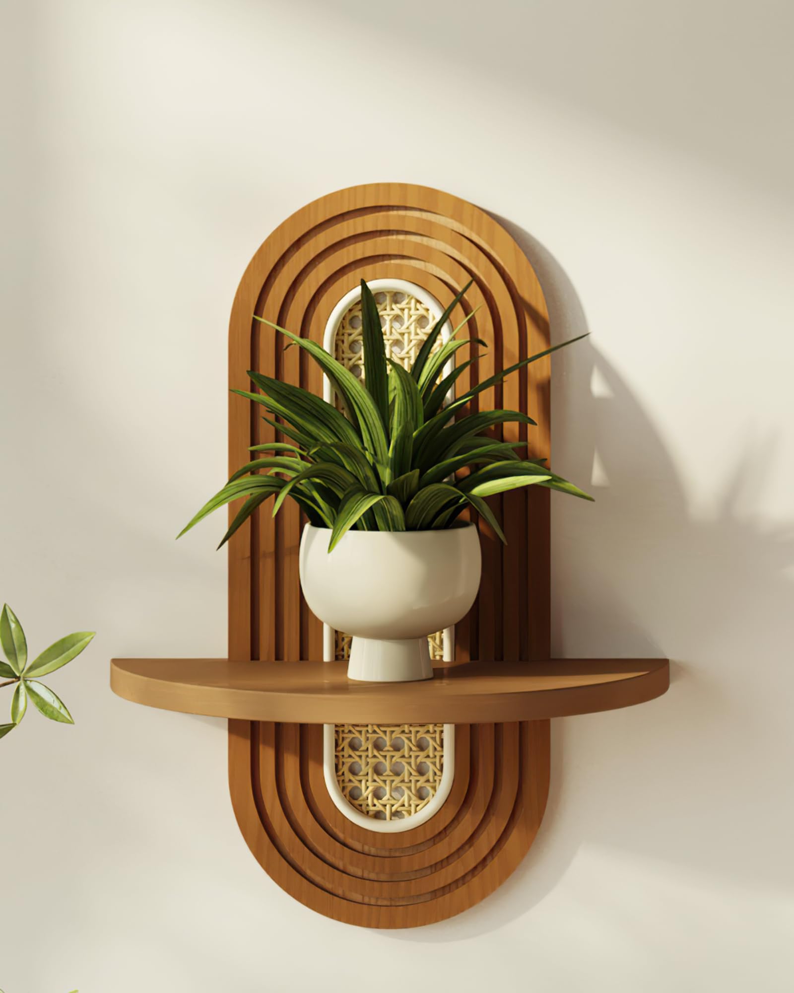 Bamworld Boho Wall Decor Brown Plant Wall Shelf, Mid Century Modern Decor Hanging Plant Shelf, 1-Tier Bamboo Floating Shelves for Home, Bathroom