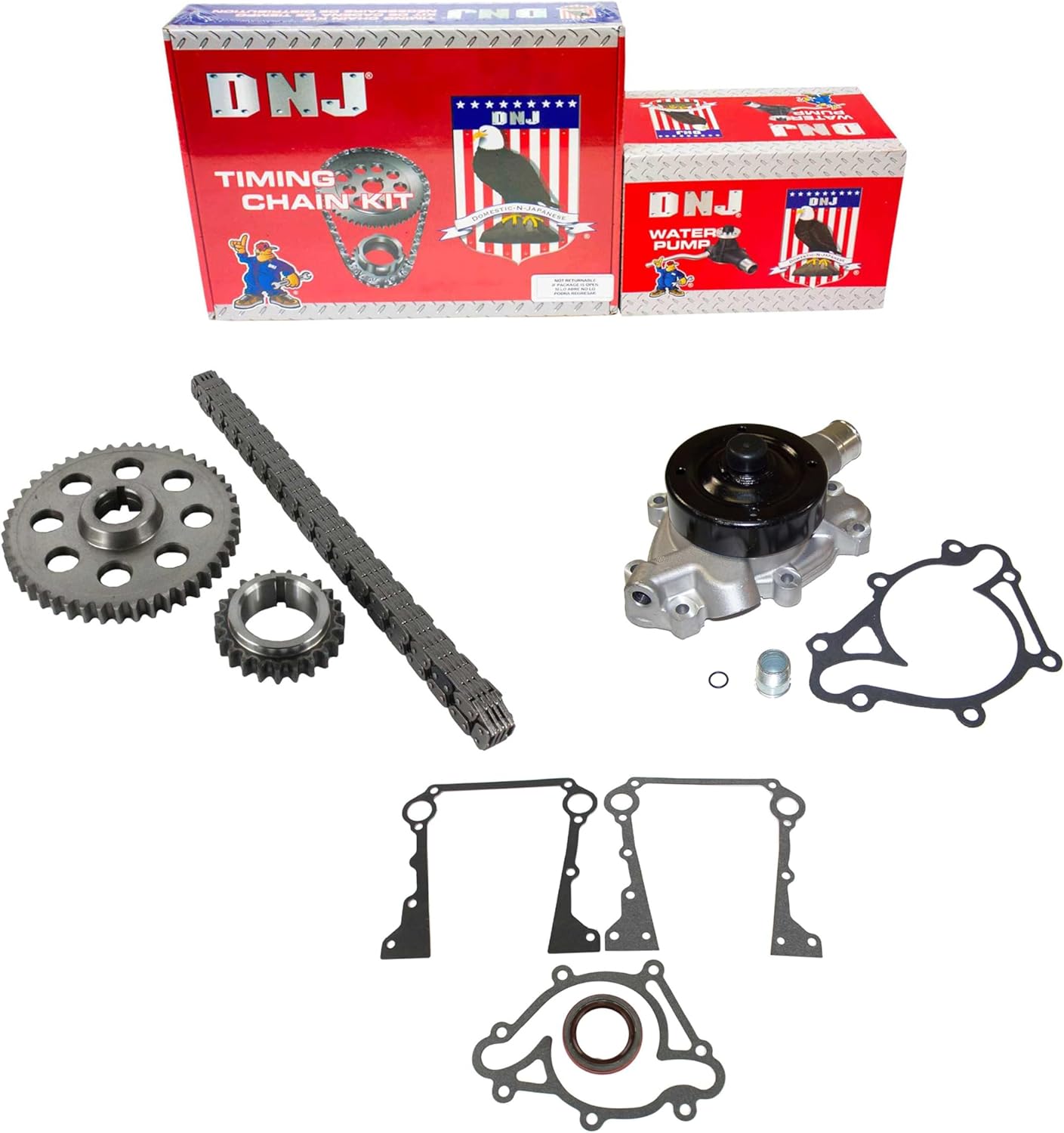 DNJ TK1130WP Timing Chain Kit with Water Pump for 1993-2003 Dodge, Jeep B150, B1500, B250 3.9L-5.9L V8 16V OHV 5211cc