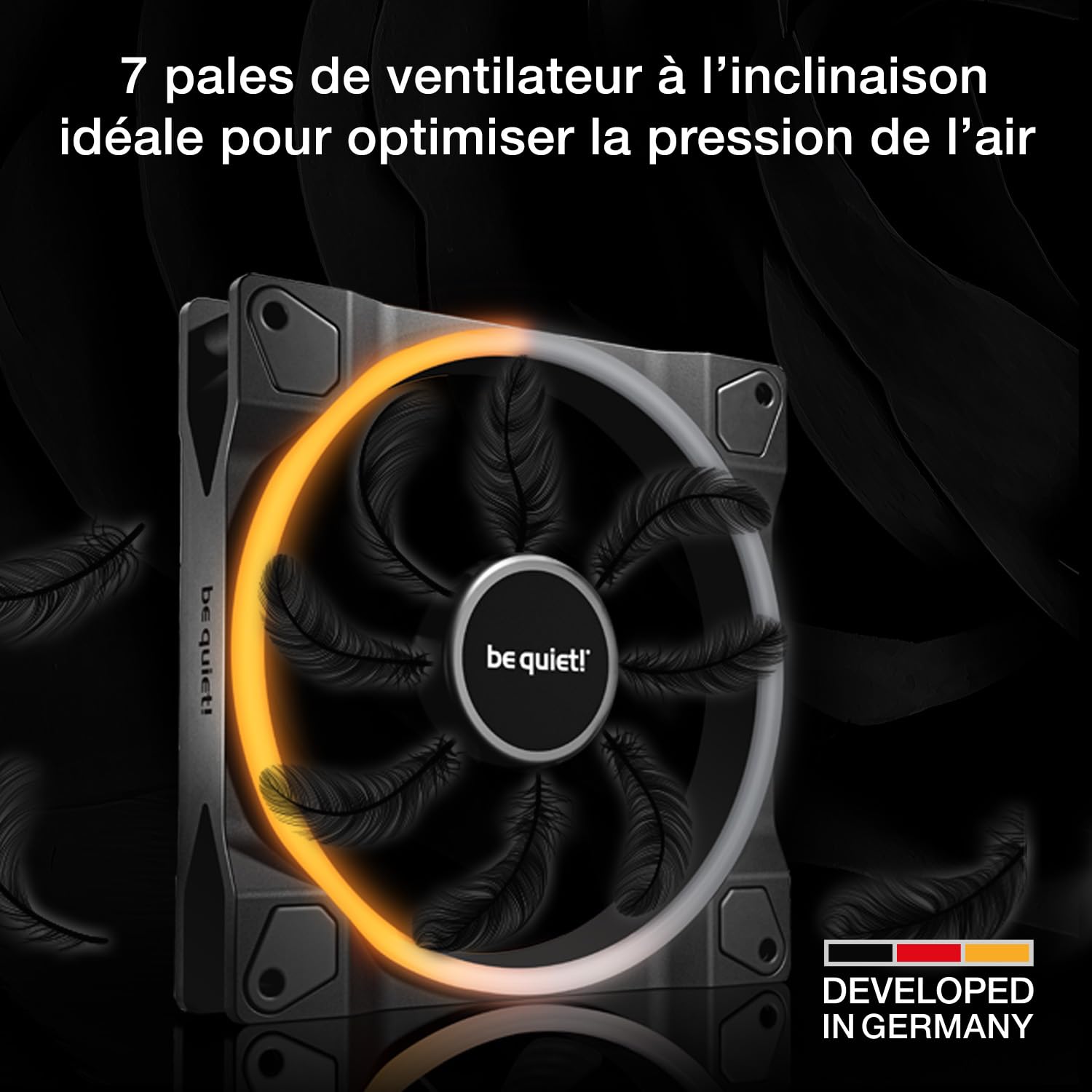 be quiet! Light Wings 140mm PWM Reverse Black ventilateur, 7 pales inversées, pour une admission d'air latérale ou par le bas, ARGB options d'éclairage personnalisables effets lumineux synchronisables