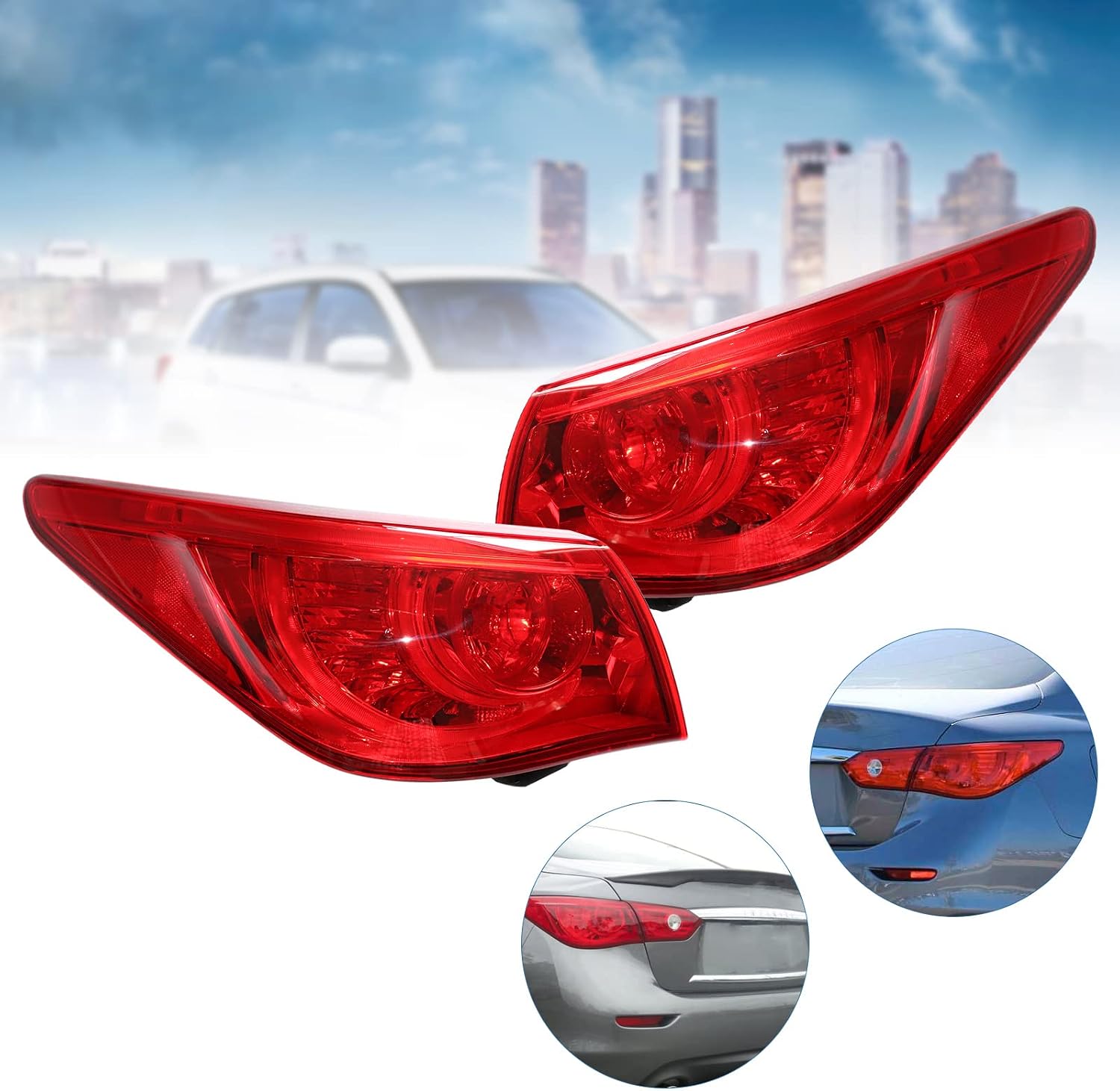 Taillight Assembly, Fit for 2014-2017 Infiniti Q50 Q50s Rear Outer Tail Light, 265554HB0B, 265554HB0A, 265554HB0C, 7426897730043, 7426897730036 Rear Tail Lamp (Left Driver Side)