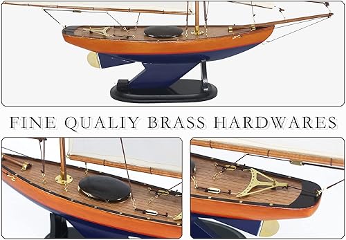 Miniatura 3 de NAUTIMALL 26 "velero de madera modelo Bermuda Sloop hecho a mano náutico moderno barco de yate decoración del hogar (azul)