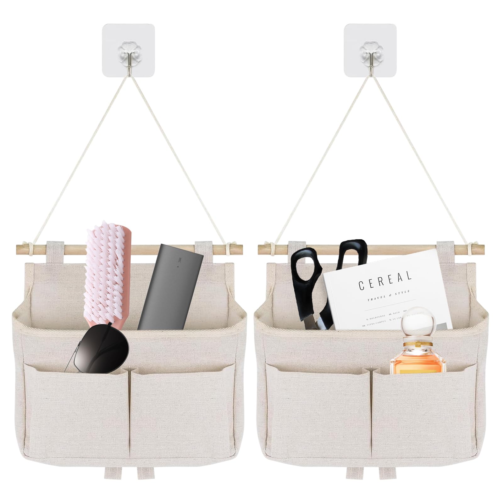 Organizador de pared plegable de alta capacidad, organizador de pared con 3 compartimentos con gancho adhesivo para casa, pasillo, habitación infantil (beige)