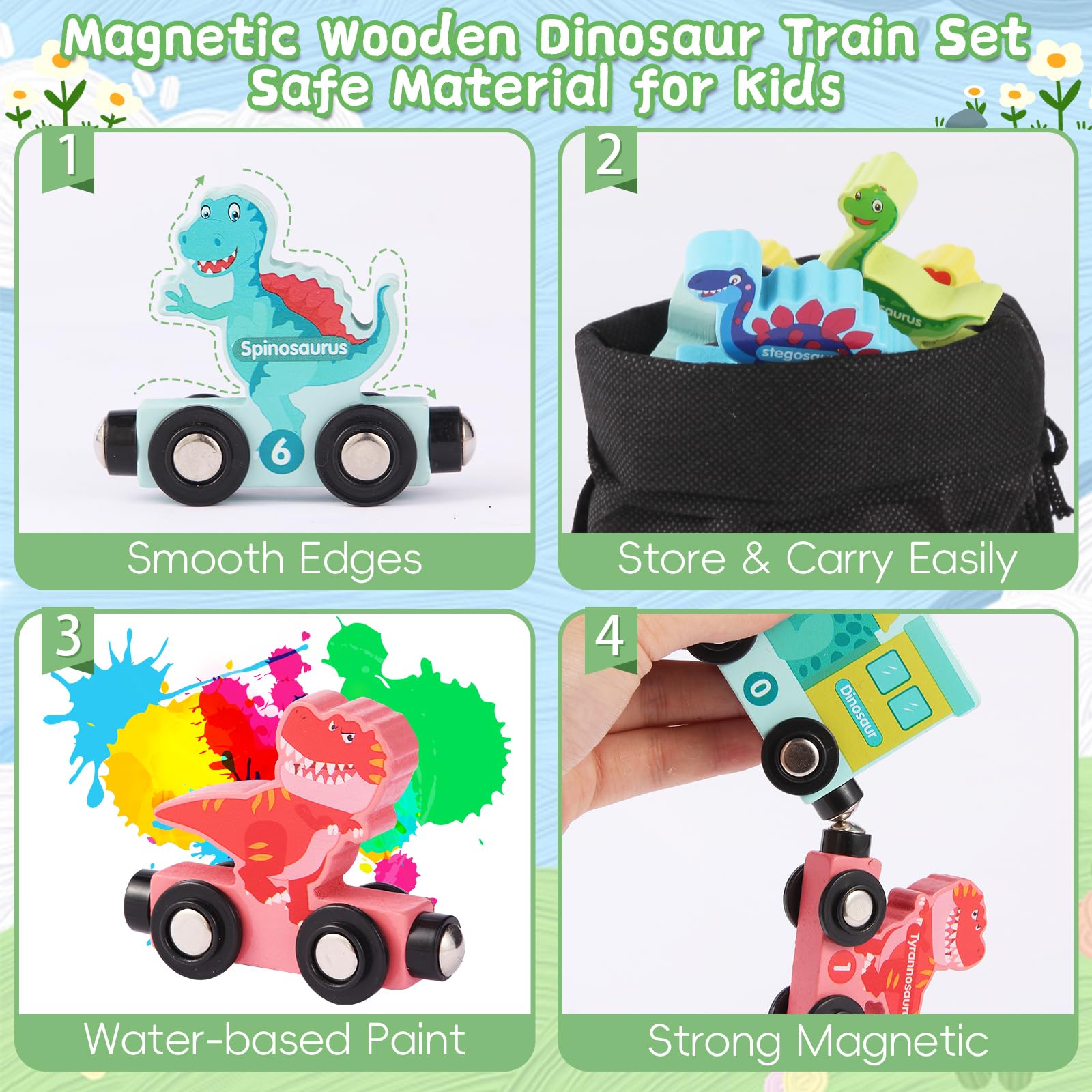 iFunLong Wooden Magnetic Dinosaur Train Toys for Toddlers Montessori Toys for 1-3 Year Old Boys Girls - Image 4