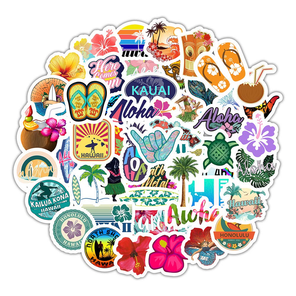Photo 1 of 9 packs@50Pcs Hawaii Beach Stickers for Kids Teen, Waterproof Decal for Hydro Flask Water Bottle Laptop Skateboard Computer Phone Bike Luggage Helmet, Cute Fashion Girl Gift - Summer Surfing