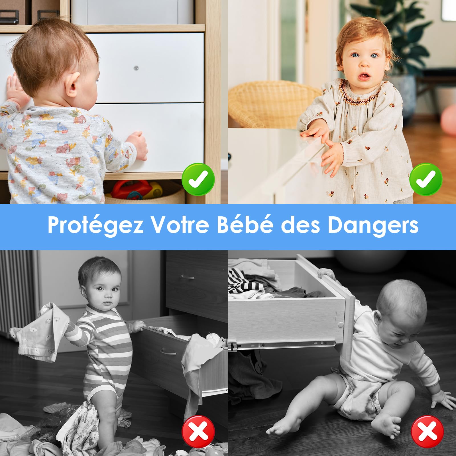 Dreamhigh® Securite Placard Enfant Magnétique, 10 Serrures + 2 Clés Serrures, Bloc Porte Securite Bebe Magnetique, Protection pour Placards, Portes pour Tiroirs, Blocage Sans Perçage