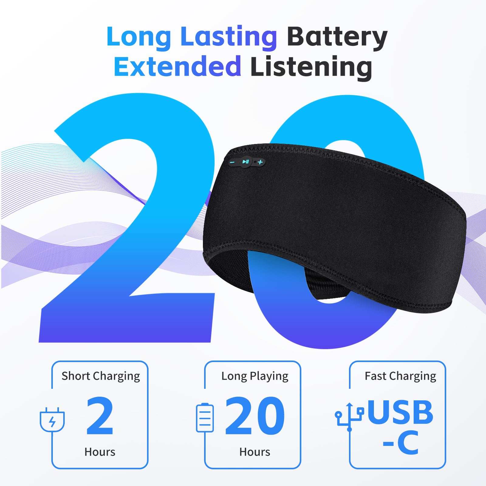 Schlafkopfhörer Bluetooth 6.0 Stirnband, 3 IN 1 Schlafen Stirnband Kopfhörer für Seitenschläfer mit 20H Spielzeit, HD Stereo, Abnehmbares und waschbares Kabelloses Stirnband für Schlafsport (Schwarz)
