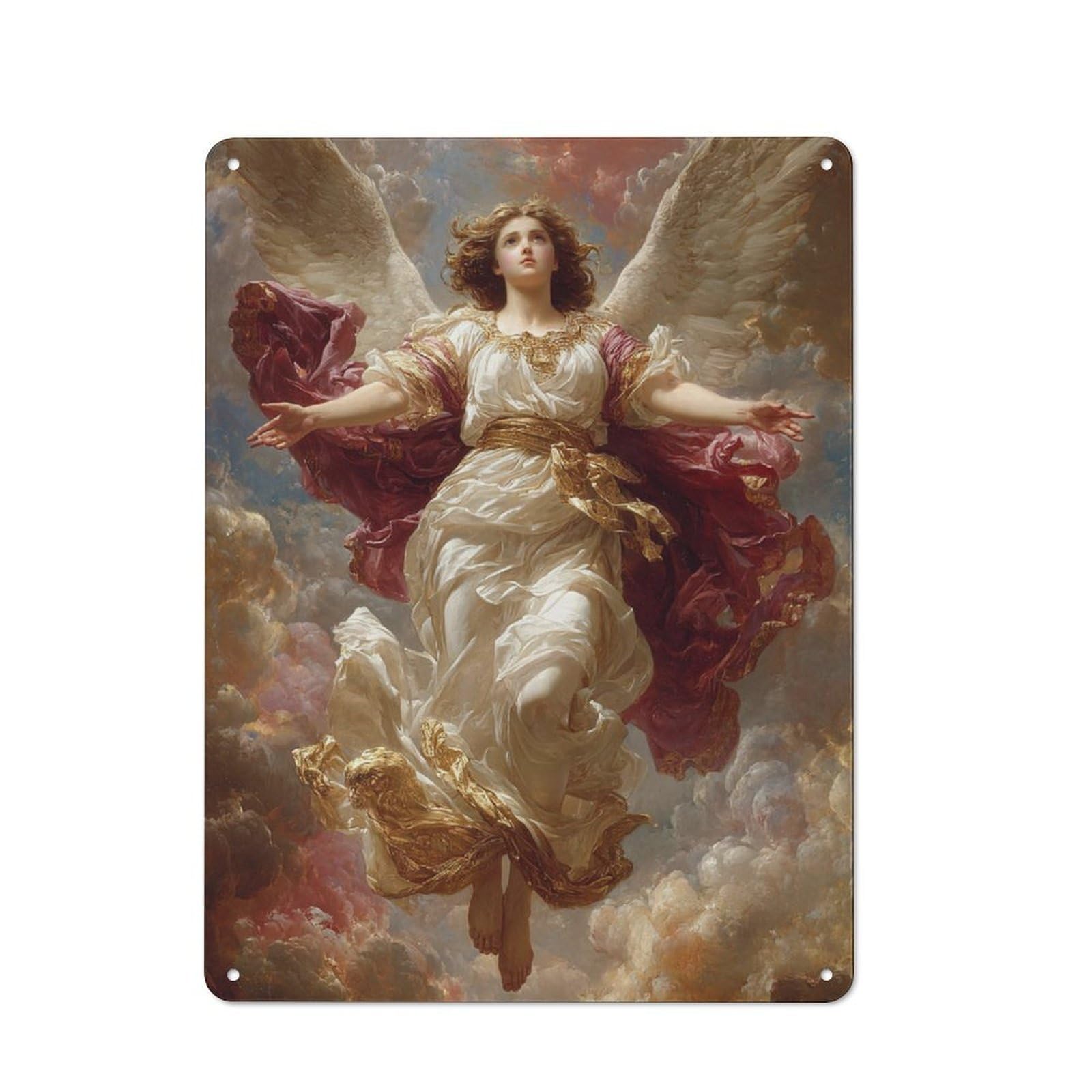 Junmoney Angel In The Clouds Vintage Tin Sign 40X30cm For Guest Room Or Hallway, Suited To Home Decor Collectors