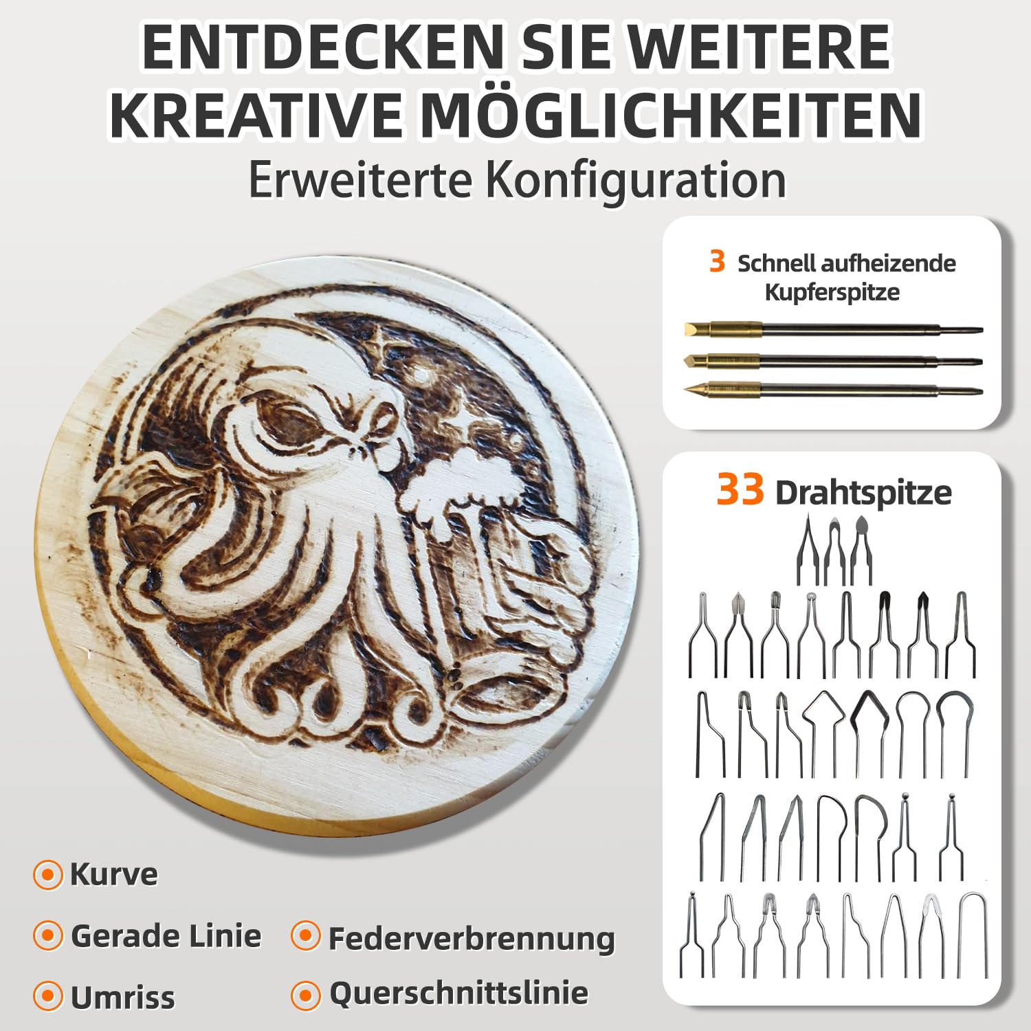 FIRElood LH55-T2-NS2 Holzverbrennungsset, Brandmalerei-Holzverbrennungswerkzeug-Set mit Brandmalerei-Maschine, 33 Drahtspitzen, 2 Holzverbrennungsstifte, einstellbare Temperatur 250–700 ℃