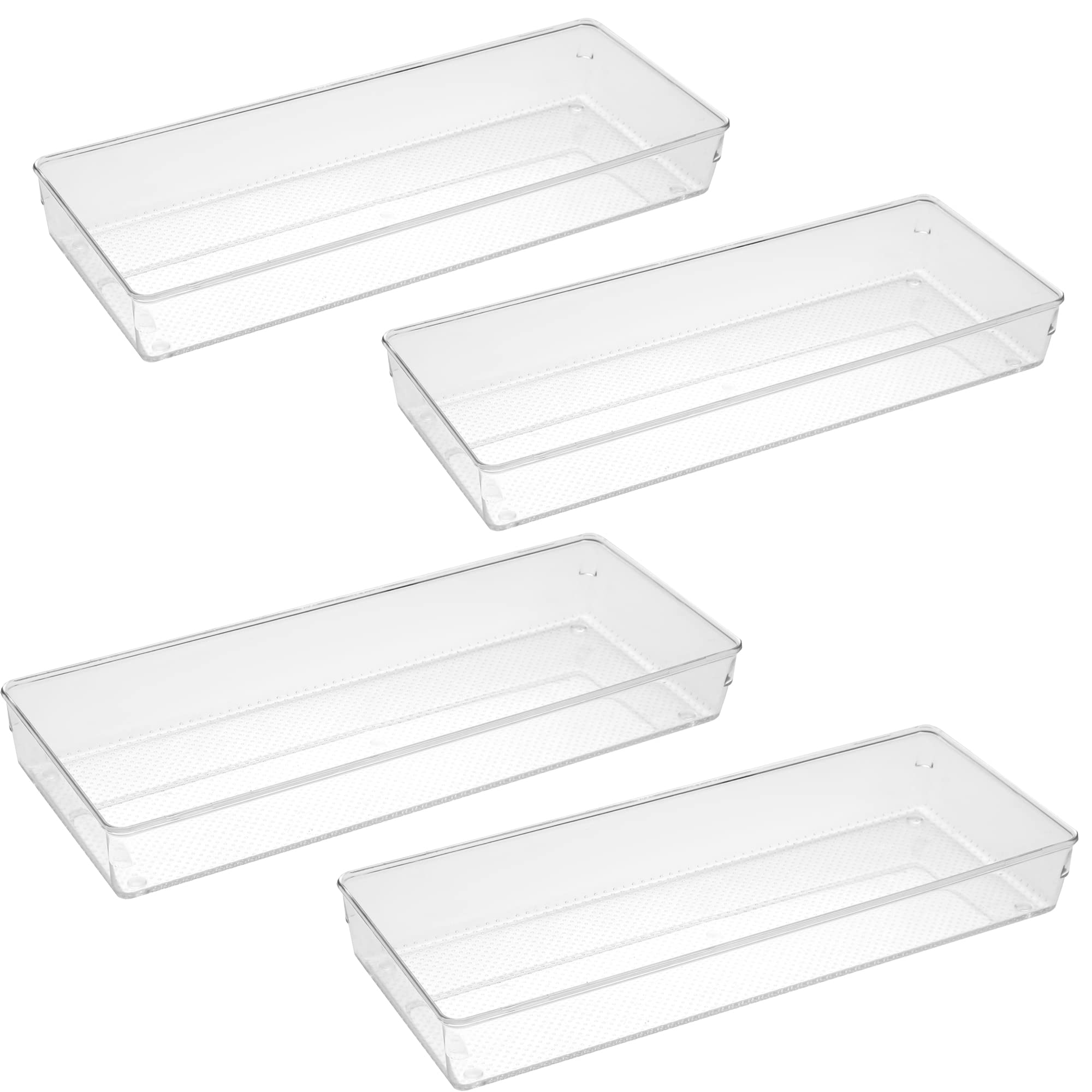 Lot de 4 séparateurs de tiroir en plastique transparent de grande taille pour maquillage, ustensiles de cuisine, argenterie, bijoux et gadgets 38,1 x 15,2 cm