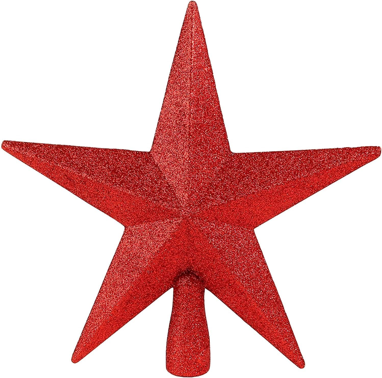 YjbabyRed Glitter Star Tree Topper Festive Christmas Décor | Perfect Complement to Any Holiday Decoration | Unlit Shatter Resistant Sparkled Plastic | 8” Tall
