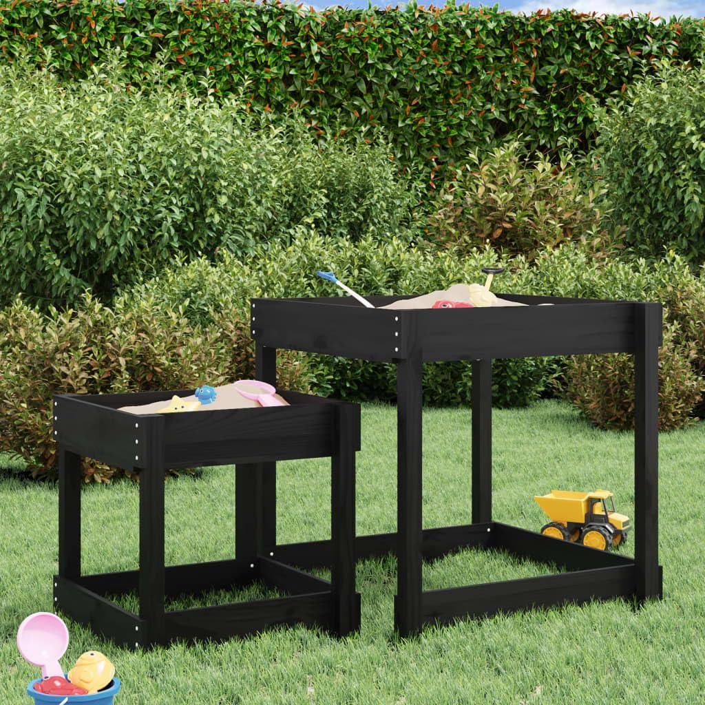 Mangloder Sand-Spieltische 2er Set Schwarz Massivholz Kiefer für Kinder im Außenbereich Garten Terrasse Spielplatz Sandkasten Strand Camping Spielzeug für Bewegung Motorik Koordination