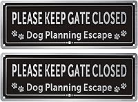 Vista 1 de Paquete de 2 letreros Matal con texto en inglés «Please Close The Gate», letreros de planificación para perros, tinta duradera de aluminio