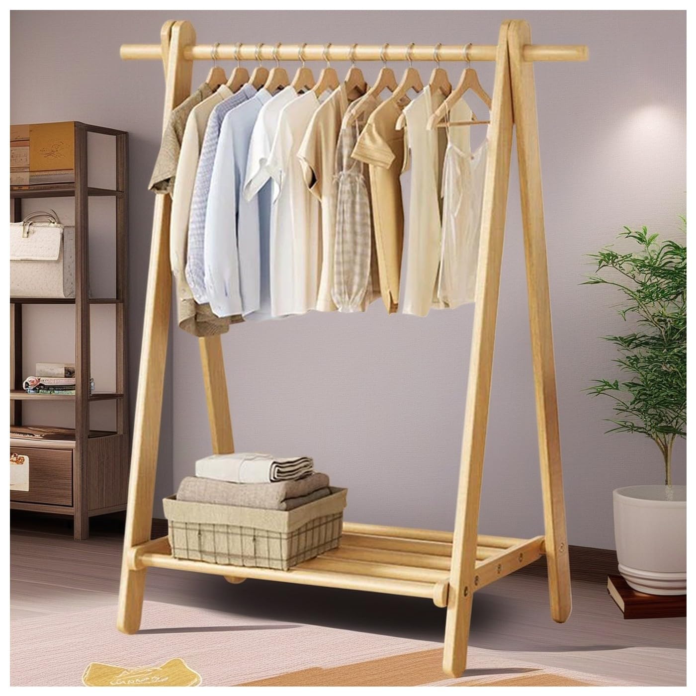 BEARQUN Hallway coat Storage with Storage, Clothe Hanging Stand, Foldable, coat rack small space, 2 hook coat rack, for Clothes, Hats, Bags : 80/100/120x47x146CM