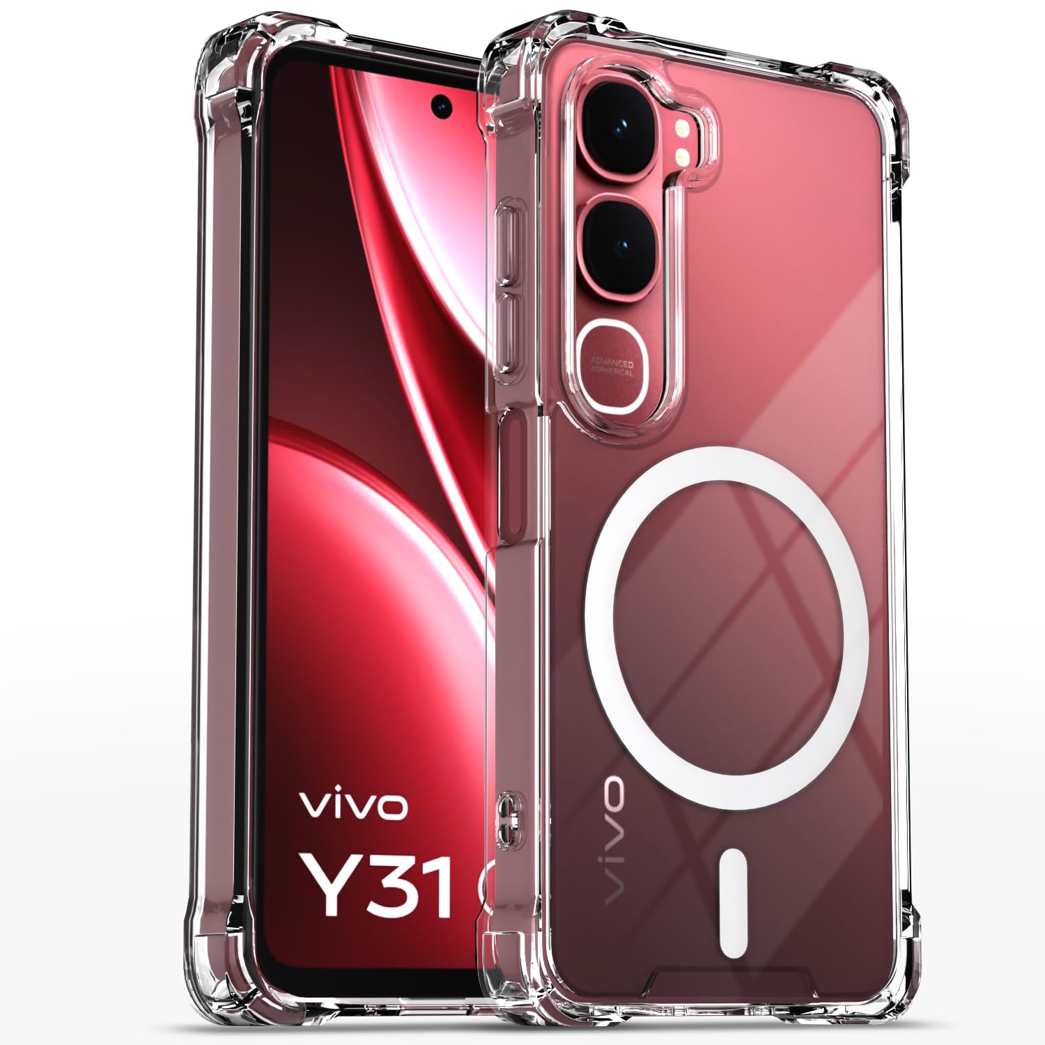 Amazon Basics Back Cover for Vivo Y31 5G Mag-Safe Shockproof PC + TPU Protective Case Magnetic Support Bumper Case (Transparent Mag-Safe)