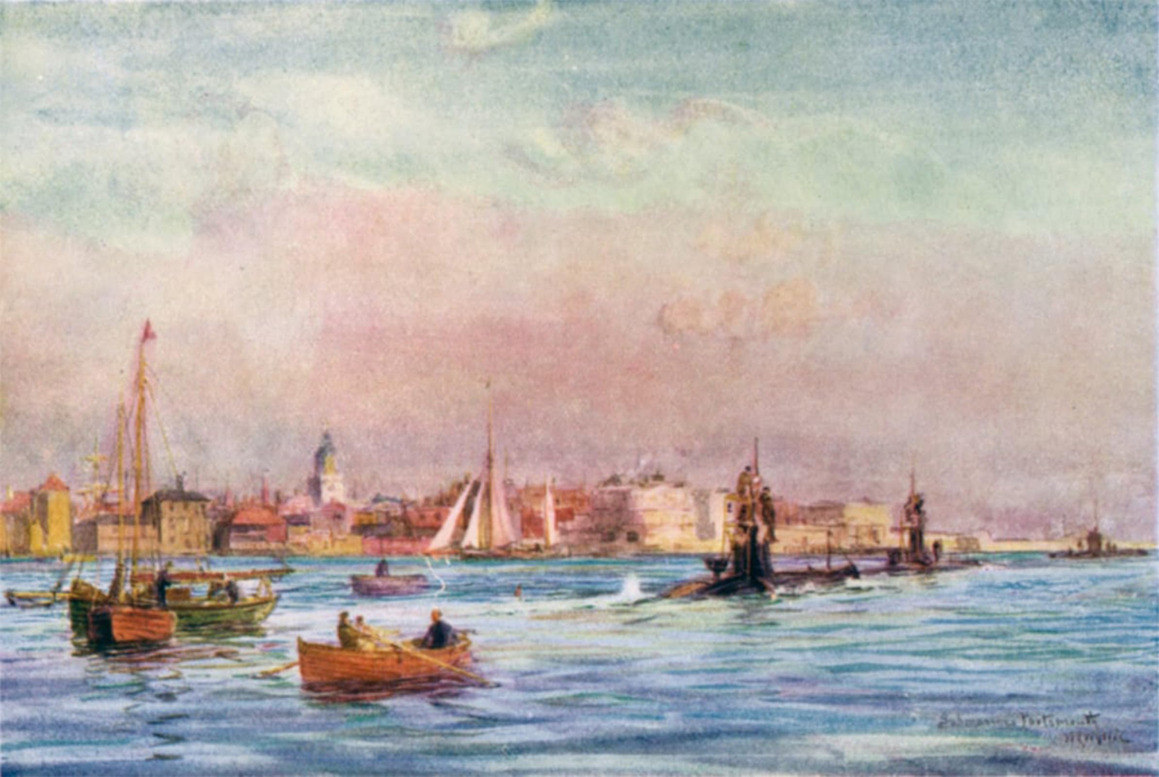 ARTXLXXBN Famous Painting Art Wall Decor Abstract Art Picture Submarines Leaving Portsmouth Harbour by William Lionel Wyllie Animal Pictures for Home Decor 60x90cm