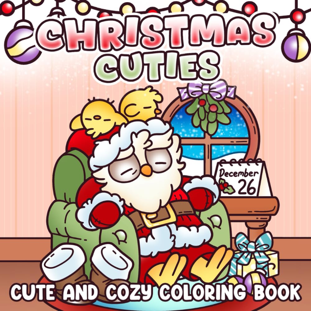 Christmas Cuties: Holiday Magic Coloring Pages featuring Cute Characters and Whimsical Winter Moments Illustrations for Adults and Teens Calm and Joy