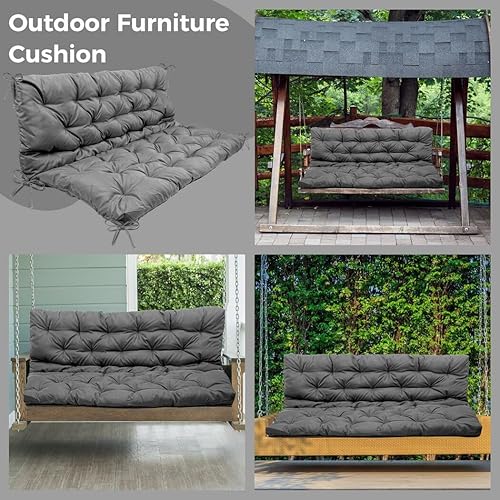 Miniatura 3 de Cojín de repuesto para columpio, cojín de banco exterior con respaldo, cojín de 2 a 3 plazas con 8 lazos para muebles de exterior, cojín de jardín