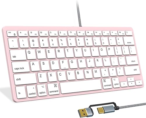 Miniatura 9 de Teclado con cable ultradelgado para Apple Mac, cable de conversión USB y tipo C, 78 teclas de tijera, teclas de acceso rápido multimedia, compatible