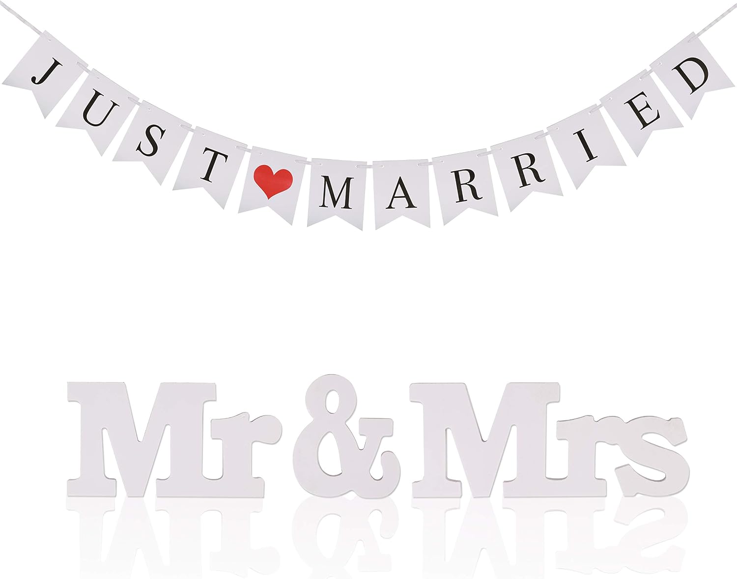 KAKOO Just Married Wedding Banner Bunting Banners Pennant Vintage Hanging Garland Decoration with Mr Mrs Signs Letters for Reception Bridal Shower and Engagement Photo Garden Outdoor