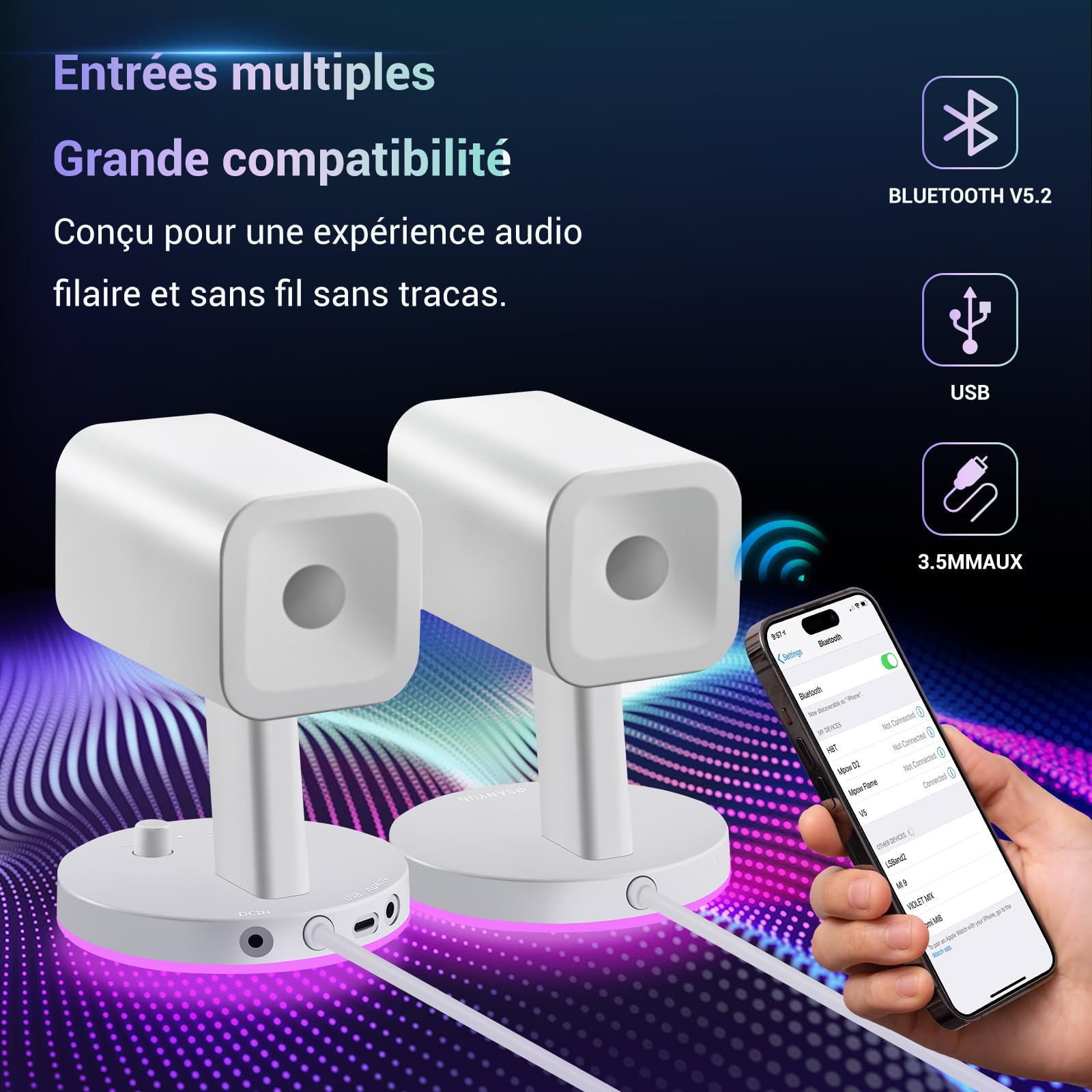 Sanyun SW202 Enceintes PC 2.0 24 W, Stéréo Claire DSP, 3 Modes