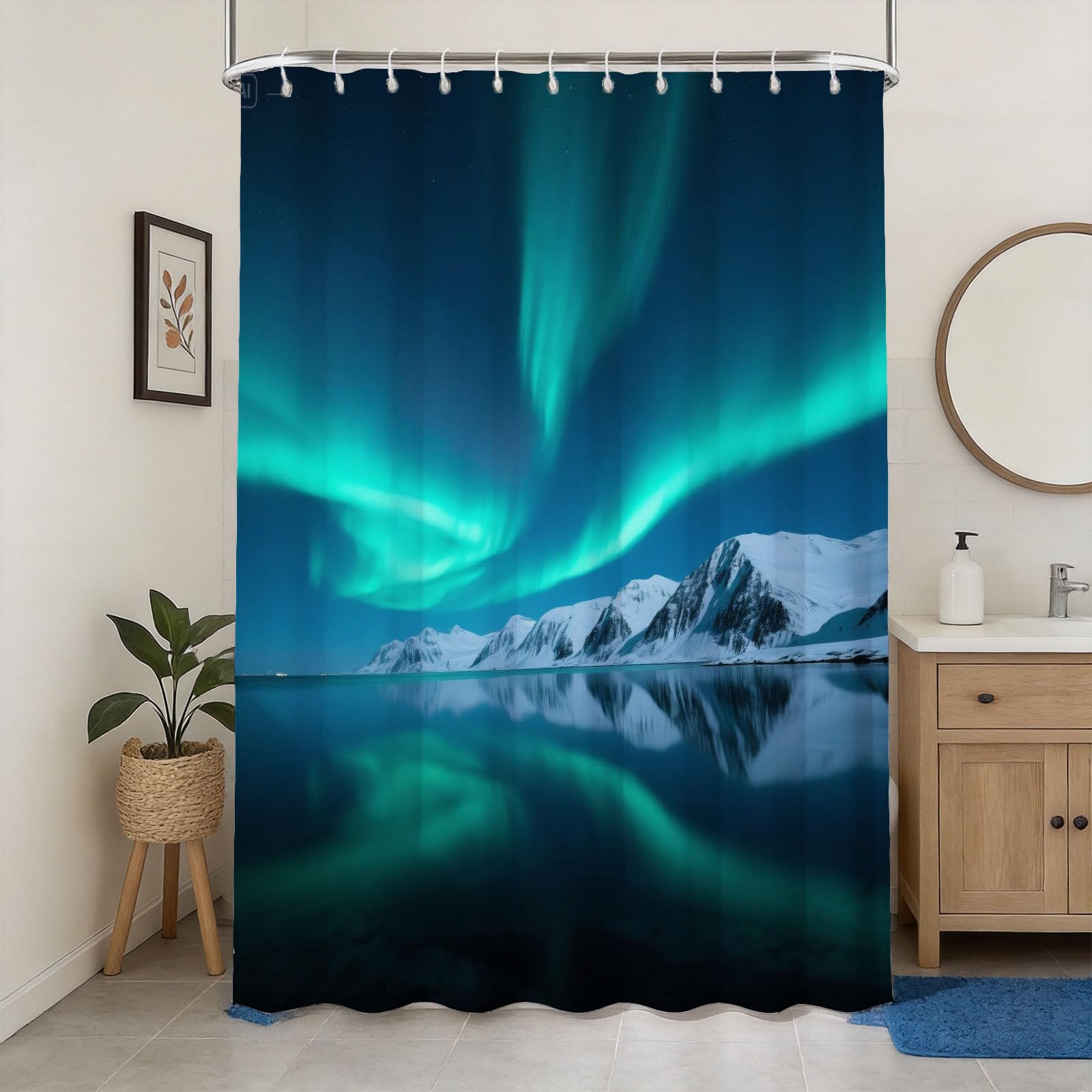 Hongduo 3D Northern Lights Shower Curtain for Stalls Bathtubs Dreamy Bathroom Decor Shower Curtain Set Polyester Fabric Waterproof 180x180cm/71X71 Inch with Hooks