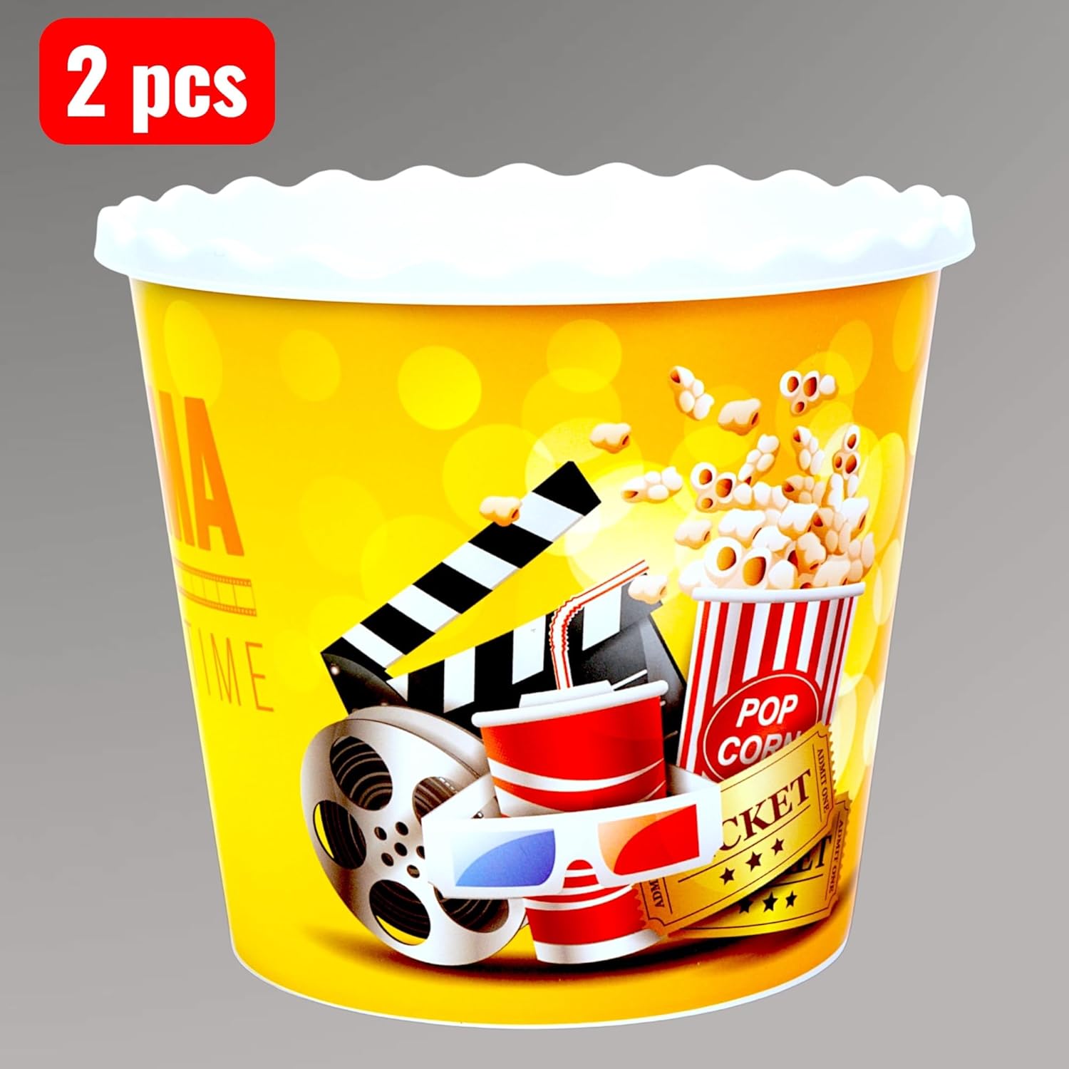 Modern Style Reusable Plastic Popcorn Box/Popcorn Containers/Popcorn Bowls Set for Movie Theater Night - (BPA Free - 8 Pack - 75 oz) (Popcorn Mix Y)
