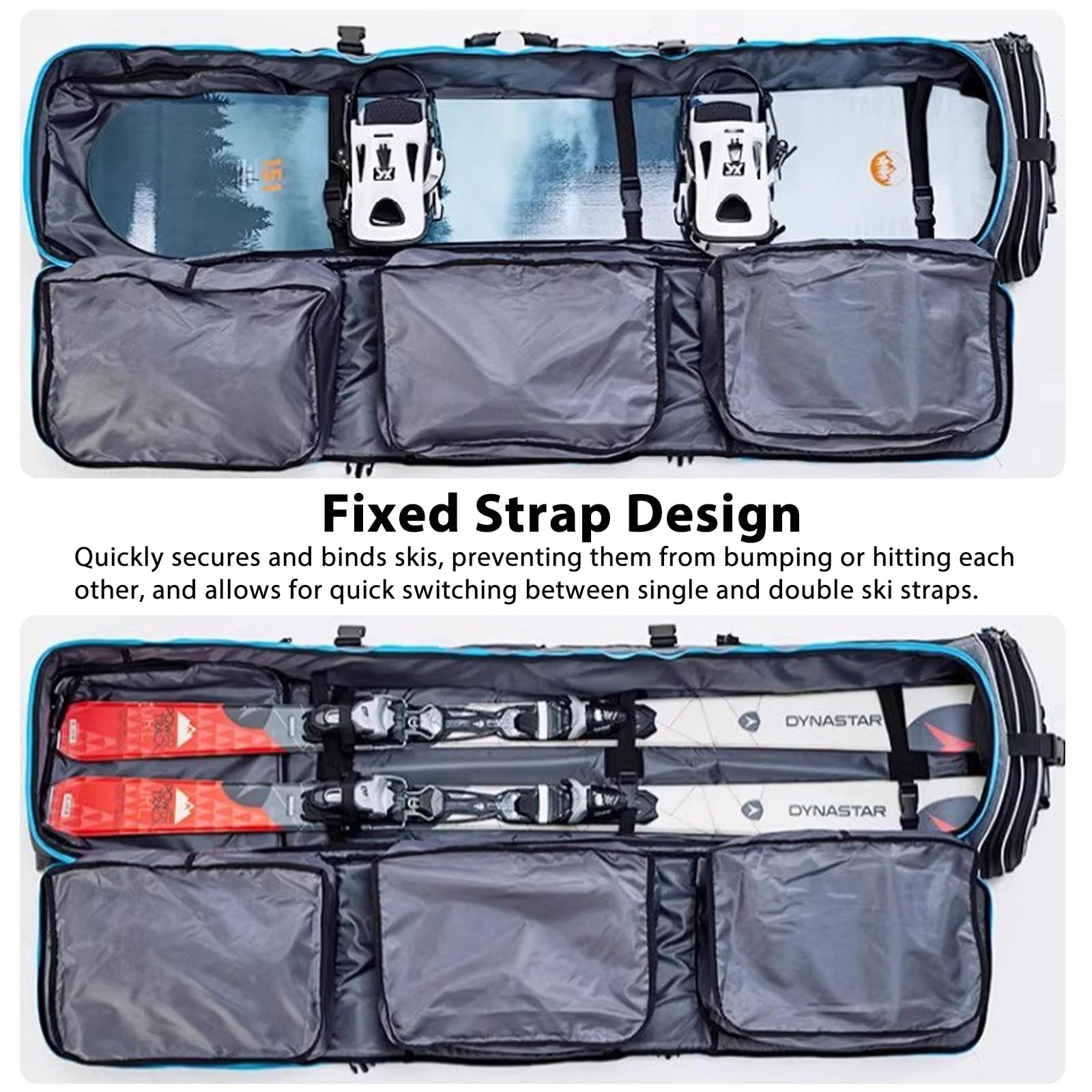Sac À Skis À roulettes, Sac À Snowboard Rembourré Et Imperméable À roulettes pour Les Voyages en Avion, Convient Aux Skis Et Aux Chaussures, Extensible De 175 À 190 cm