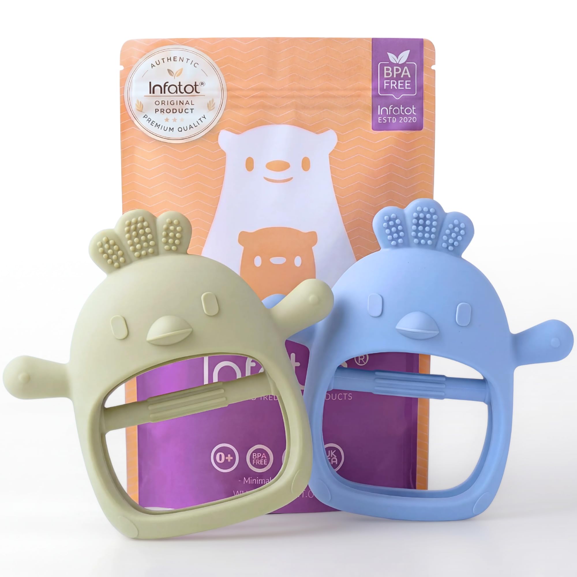 Infatot® Teething Toys for Baby Gifts – Chipmunk Silicone Mitten Teether, Soothing Glove for Infants, Baby Toys 0-6 Months, Soft Chewable Teether Toy to Prevent Finger Sucking, CM Blue. — view 12
