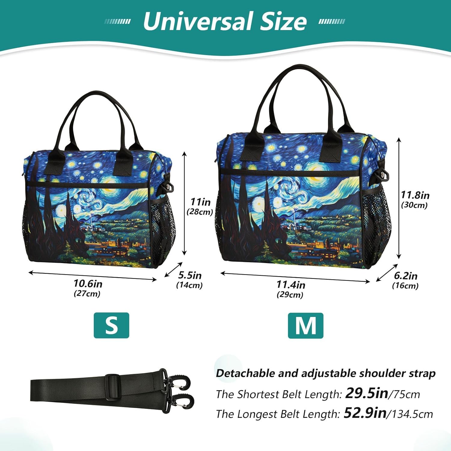 SUABO Large Lunch Bag, Van Gogh Starry Sky Insulated Lunch Box Portable Cooler Bag Tote Bag for Students Adults School Office Picnic Hiking, M