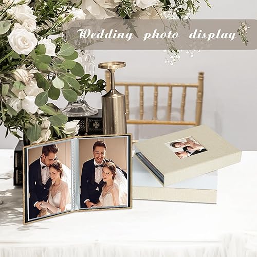 Miniatura 4 de Artmag Mini álbum de fotos de 4 x 6 pulgadas, 50 bolsillos, paquete de 2, cubierta de lino con ventana frontal, capacidad para 100 fotos verticales