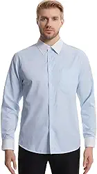 Camisa masculina roxa de botão de manga comprida slim fit abotoada gola formal sólida camisa terno camisa manga francesa, Azul, G