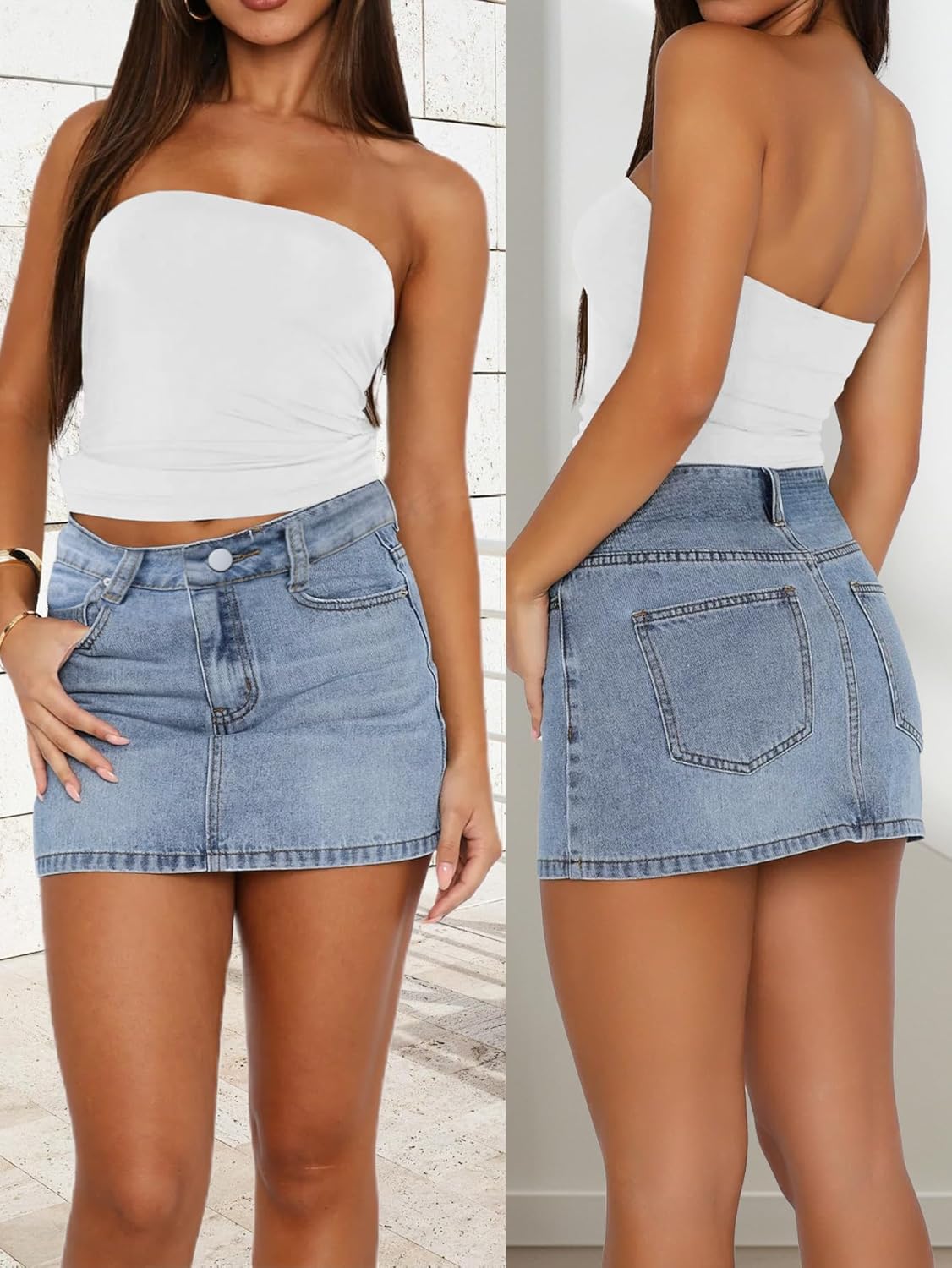 Womens Denim Skirt Casual Mini Jean Skirt Stretch Low Waist Jean Skirt for Women Zip Fly Denim Mini Skirts - Image 5