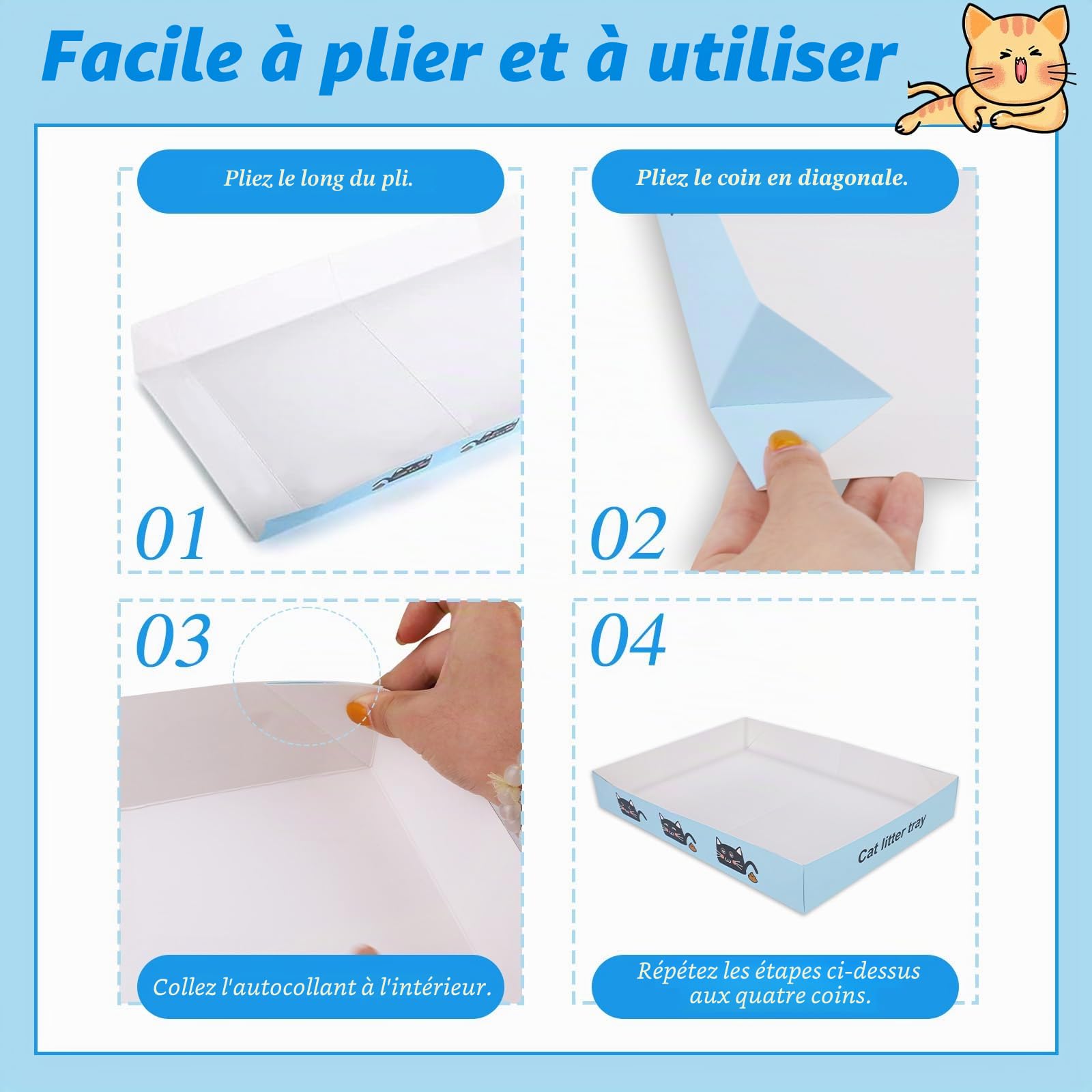 40Pcs bacs à litière jetables pour chat Plateau à litière pliable et portable avec 10 scoops à litière, 35 × 25,5 × 5cm petits accessoires pour chat pour voyager