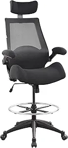 BOLISS 400lbs High Back Computer Office Drafting Chair Flip up Armrests Lumbar Support Adjustable Big Footrest Ring(Black)