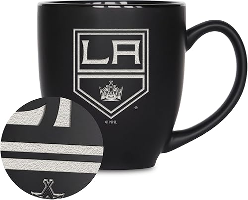 Miniatura 7 de Rico Industries NHL Hockey - Taza bistró de cerámica negra mate grabada con láser de 16 onzas, para bebidas calientes o frías