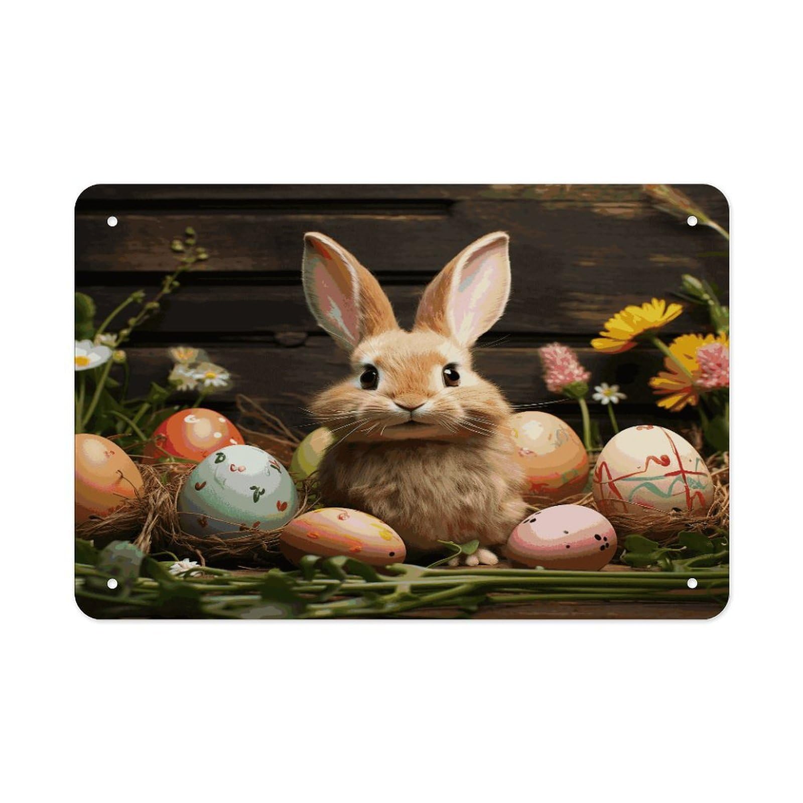Fodpand Style Easter Egg Bunny Wall Art Metal Signs Tin Sign
