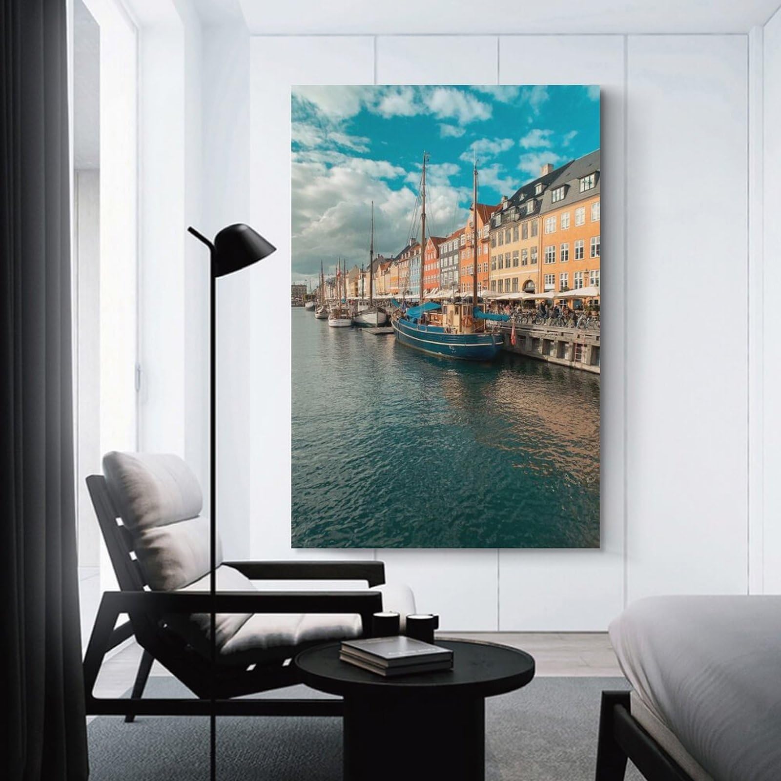 Junmoney Nyhavn Canal, Copenhagen, Denmark Canvas Wall Picture, 20x30inch(50x75cm), for Home, Office, Studio Or Guest Room, A Flexible Wall Accent for Shared Spaces