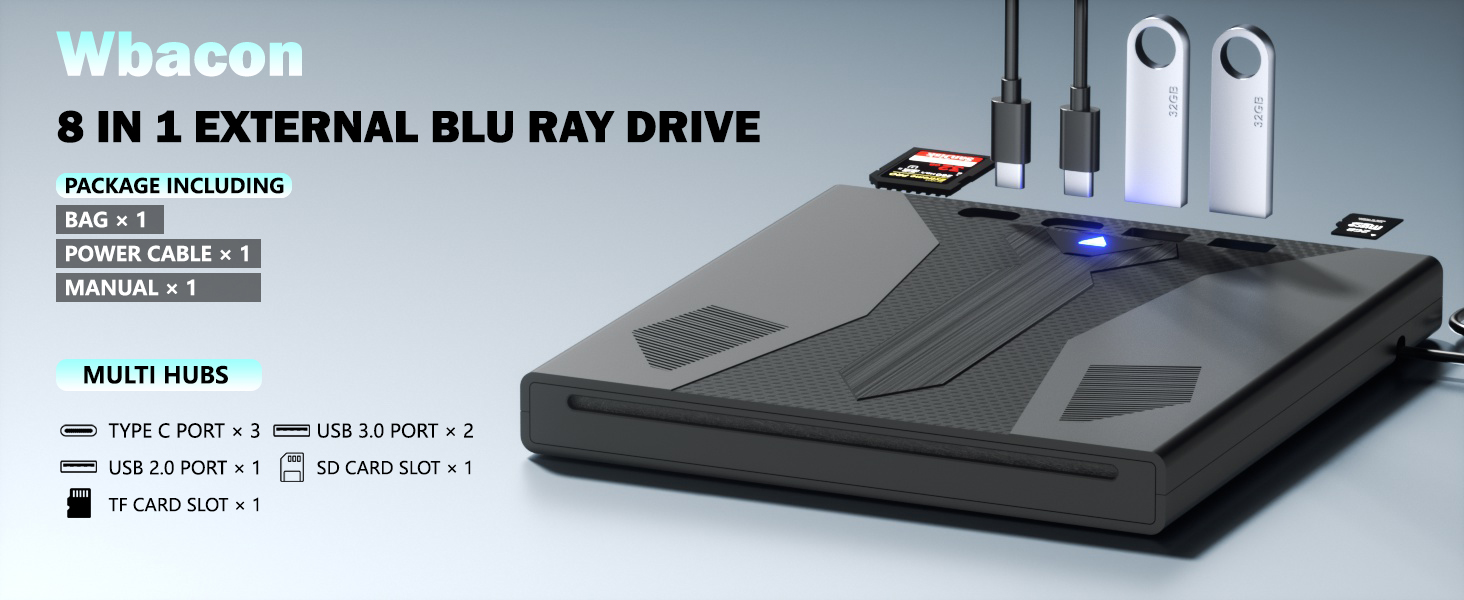 Amazon.com: 8 in 1 External Blu Ray Drive, Support 100G Disc USB