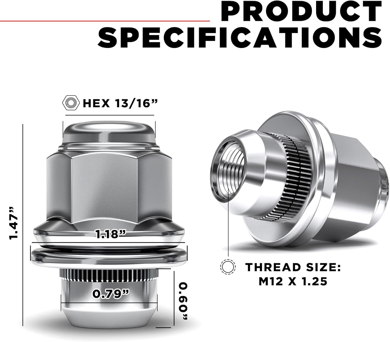 White Knight M12x1.25 Lug Nuts for Select Nissan and Infiniti, Factory Style Chrome Med Mag with Washer - 5306-20AM (20 Pack)