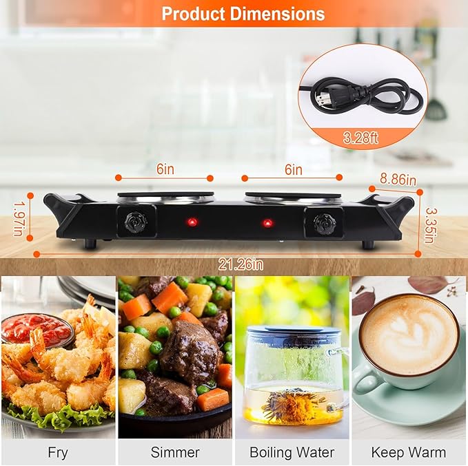 Estufa Eléctrica Portátil 2 Puestos 2000W 110V miniatura 6