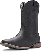 Vista 1 de IUV Botas vaqueras para hombre, botas occidentales tradicionales con bandera estadounidense, retro, punta cuadrada, botas de trabajo de campo
