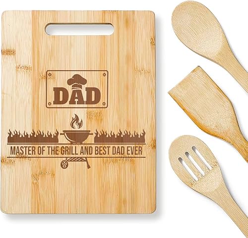 Miniatura 1 de KITCHENVOY Tabla de cortar para papá, maestro de la parrilla y mejor papá de la historia, regalos para papá en cumpleaños, juego de regalo de tabla