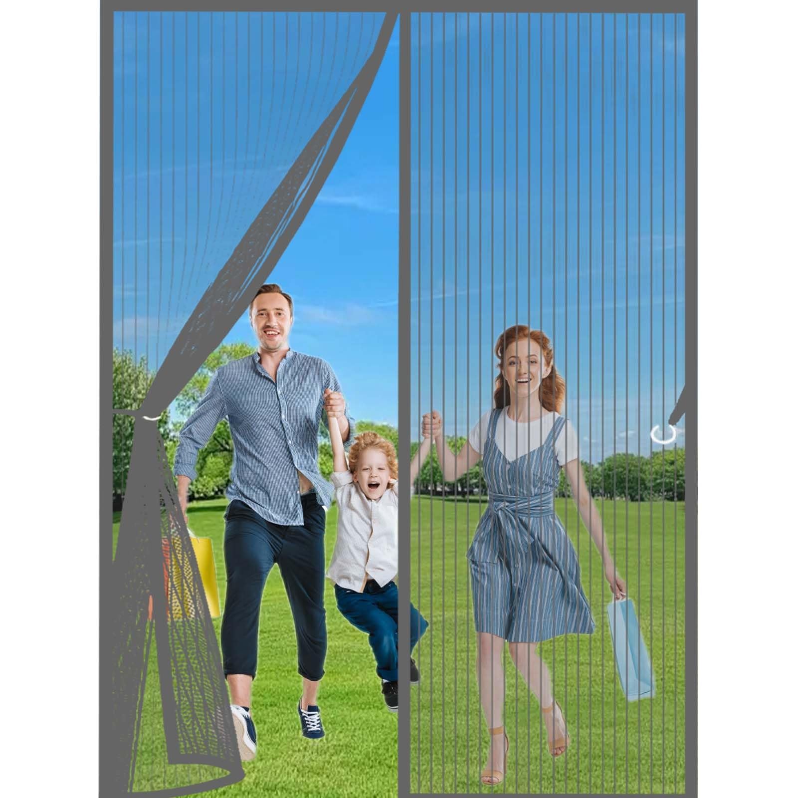Fly Insect Screen Door 100x210cm(WidthxHigh) Durable, Keeps Bugs Out, Kid and Pet Friendly Magnet Fly Screen Door Insect Protection Lets Fresh Air in, Hundreds of Sizes, Grey