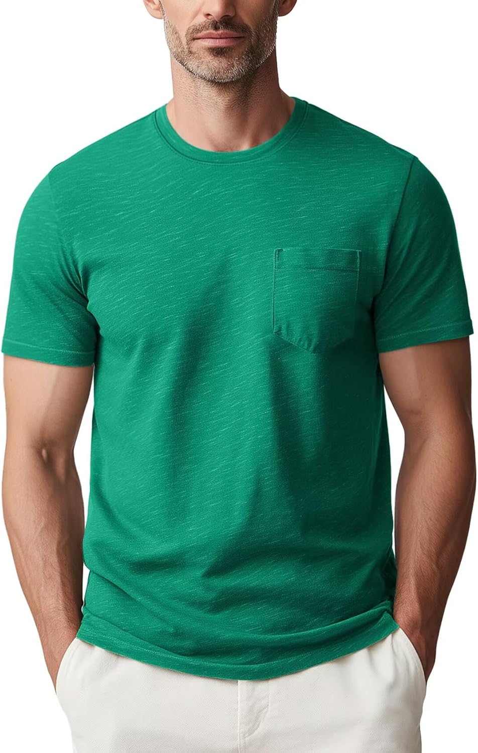 Zengjo Mens Pocket T Shirts Short Sleeve Cotton Slub Jersey Crewneck Plain Casual Soft Basic Tee